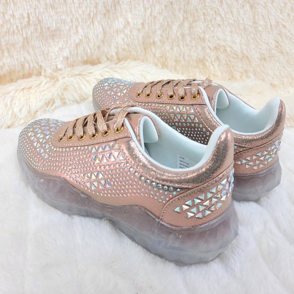 NWT Size 8/8.5 Iridescent Rhinestone and beaded Lace Up Sneakers - Picture 11 of 13